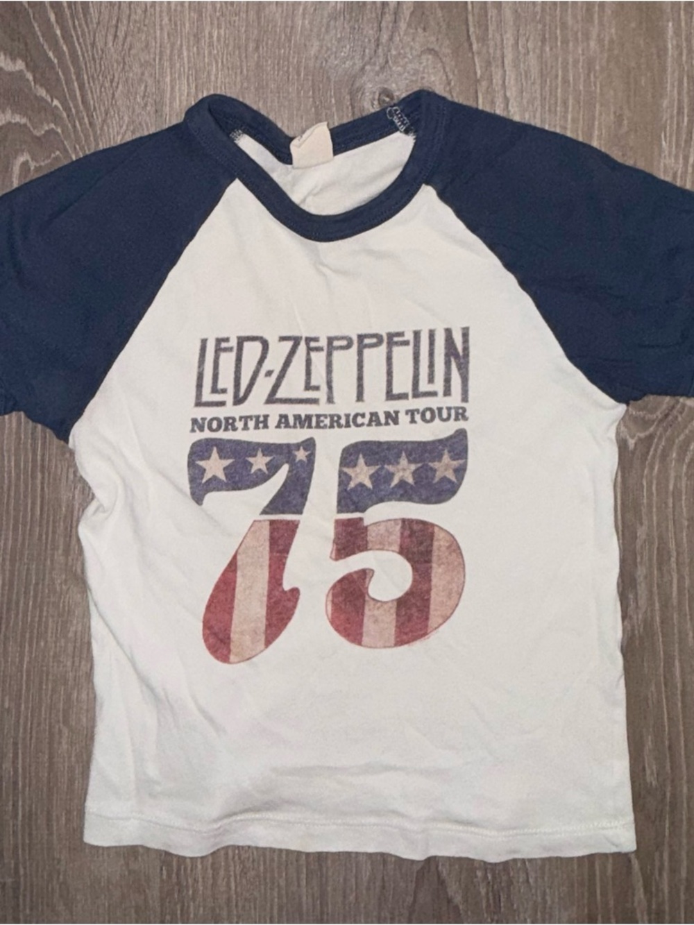 Urban Outfitters White and Navy Led Zeppelin Raglan Crop Top